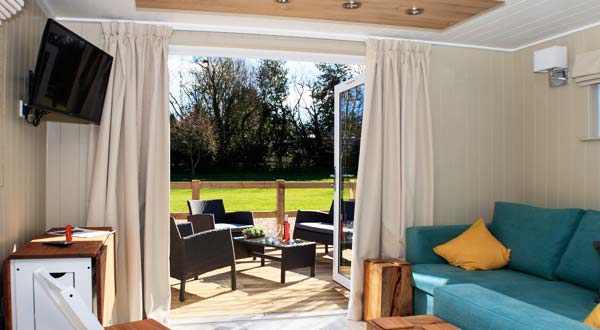 large french style windows open on to the lodge's sundeck