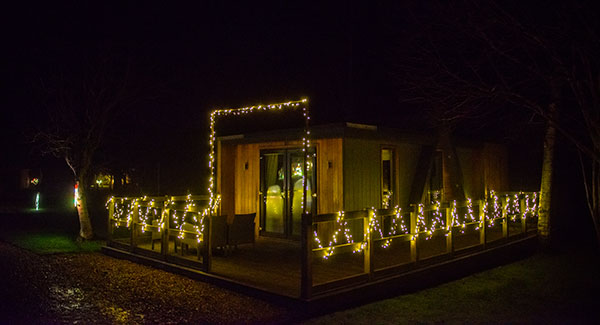 Outside No 2 Fairswood lodge at Christmas